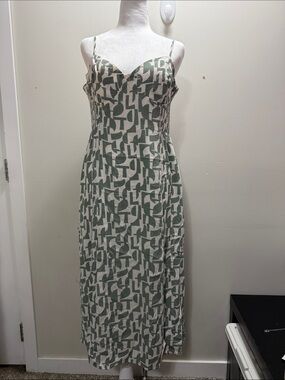 Dynamite Sage Green Geometric Slip Midi Dress